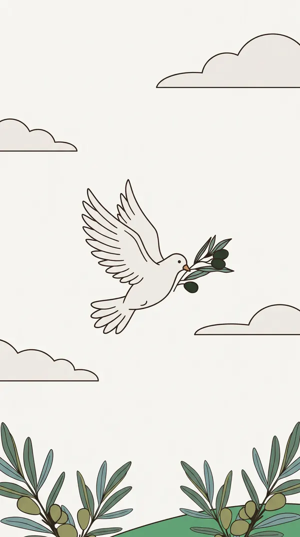 A dove carrying an olive sprig, illustrated